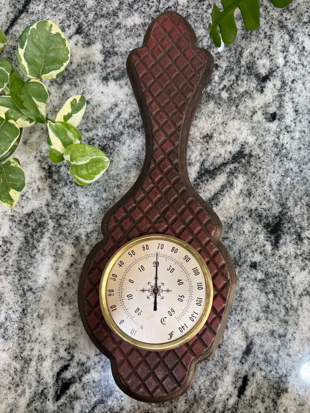 Vintage Mid-Century Faux-Carved Wood Wall Weather Instrument 🌿